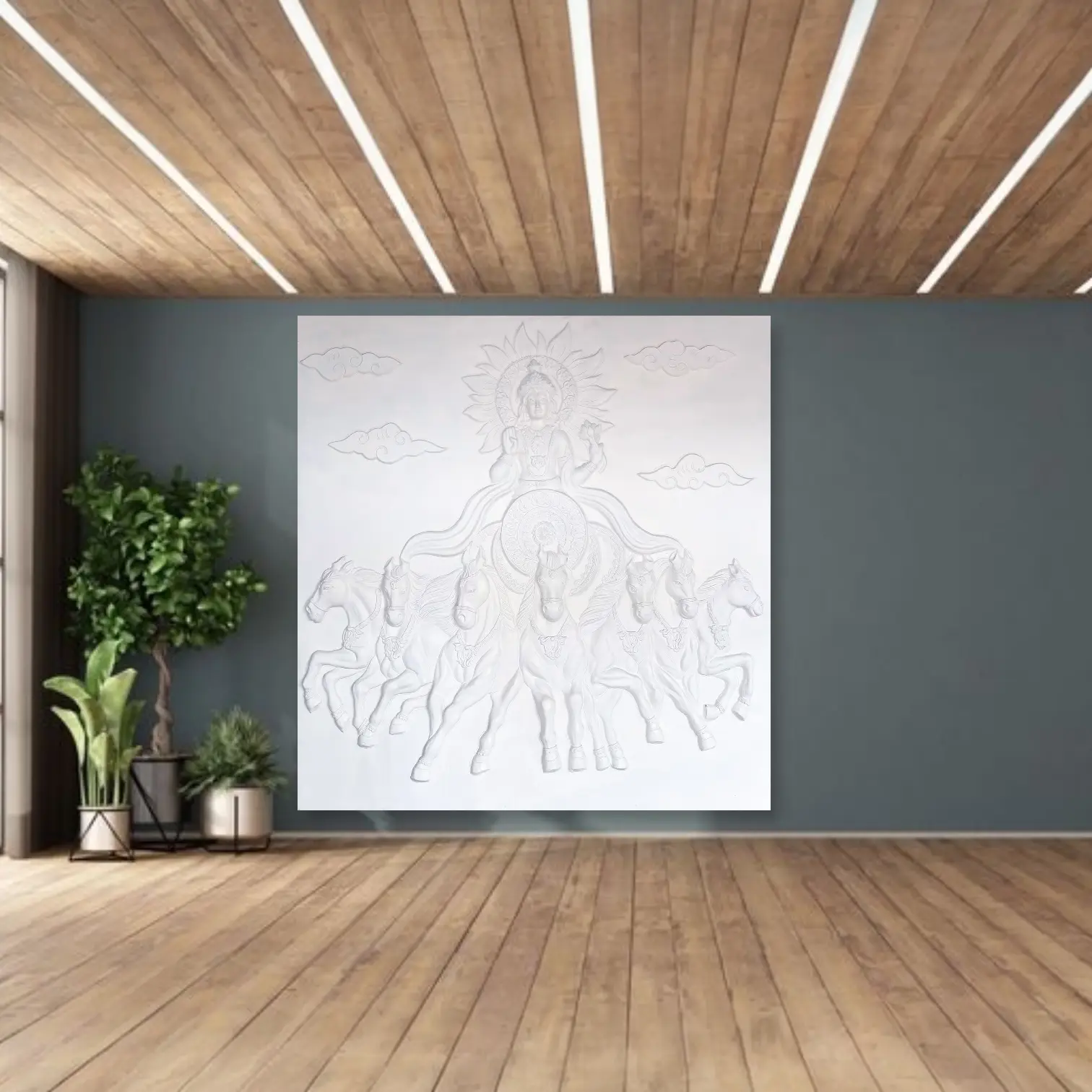 Lord Surya Narayana 3D Wall Art Sculpture with Seven Horses (7 × 7 Feet) - Image 3
