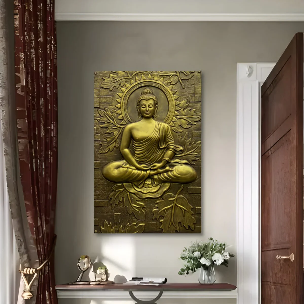 Meditating Buddha on Lotus 3D Relief Mural – 3x2 Feet | Tranquility & Spiritual Elegance