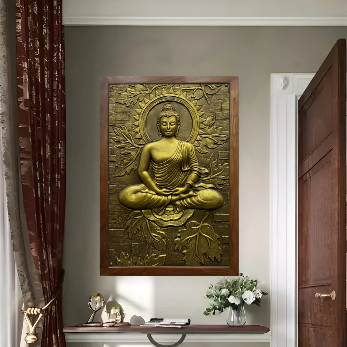 Meditating Buddha on Lotus 3D Relief Mural – 3x2 Feet | Tranquility & Spiritual Elegance - Image 2