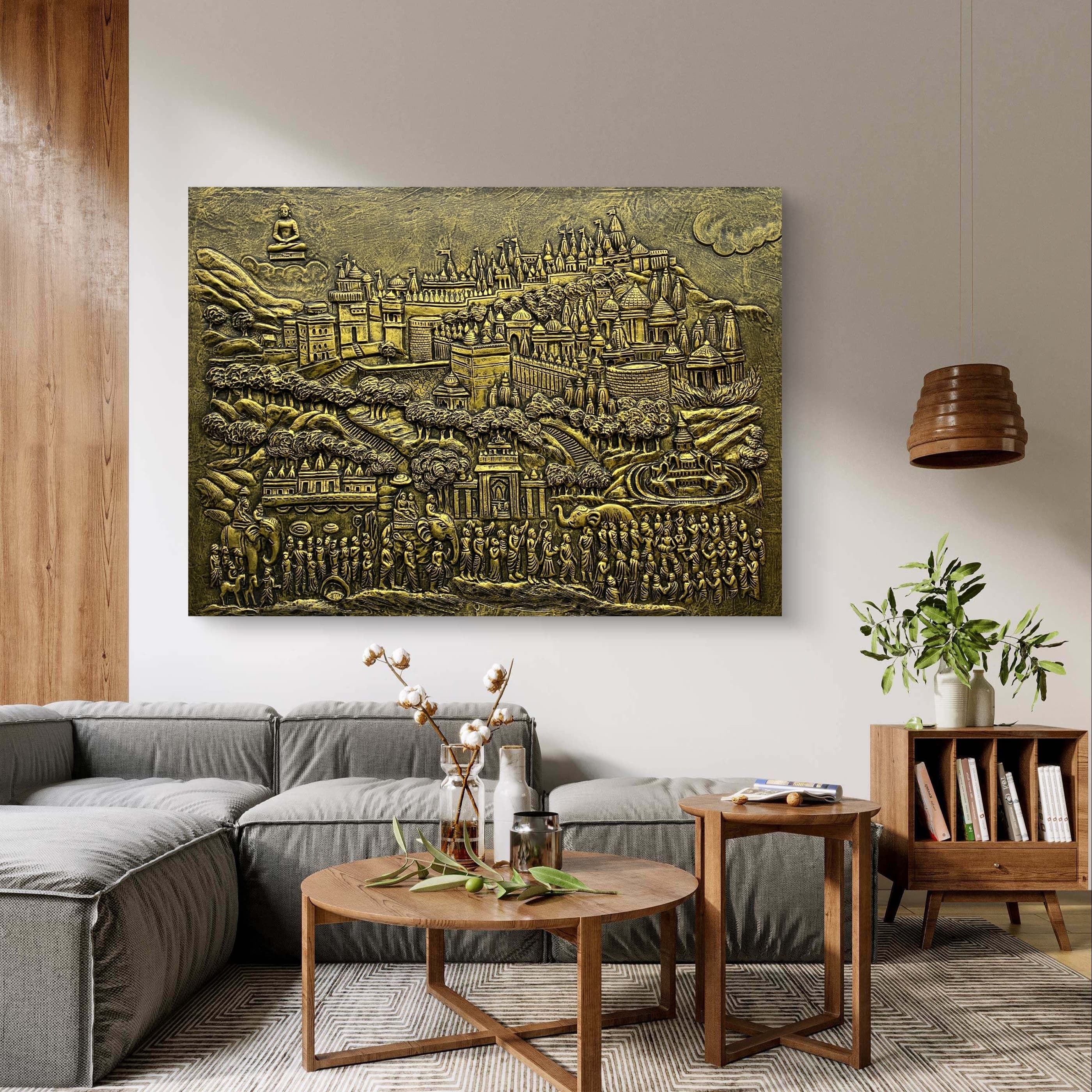 4x3 Feet | Palitana Jain Tirth Temples 3D Relief Wall Mural | Available in Golden, Bronze & White | - Image 2