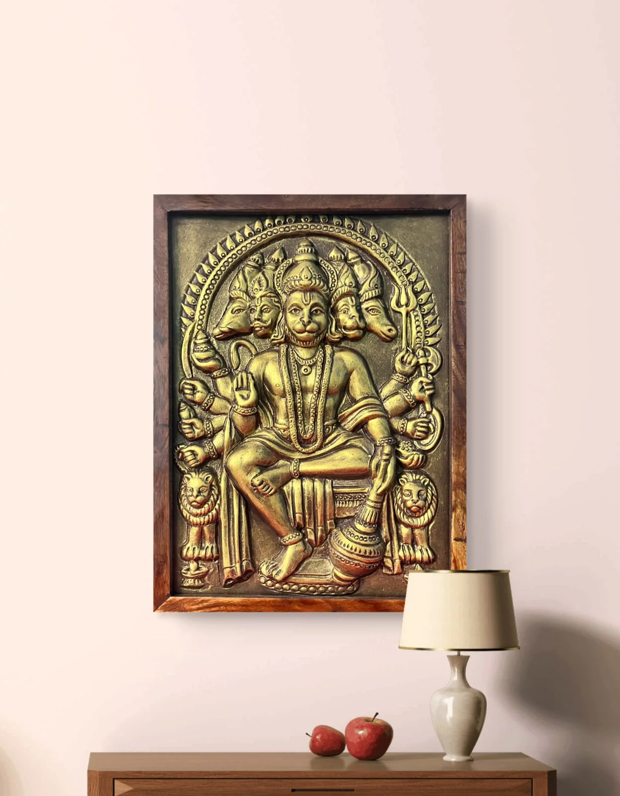 18x12 Inch | Panchmukhi Hanuman 3D Relief Wall Mural | Bronze-Gold Finish Wall Sculpture | Ready-to-Hang Artistic Home Décor - Image 3