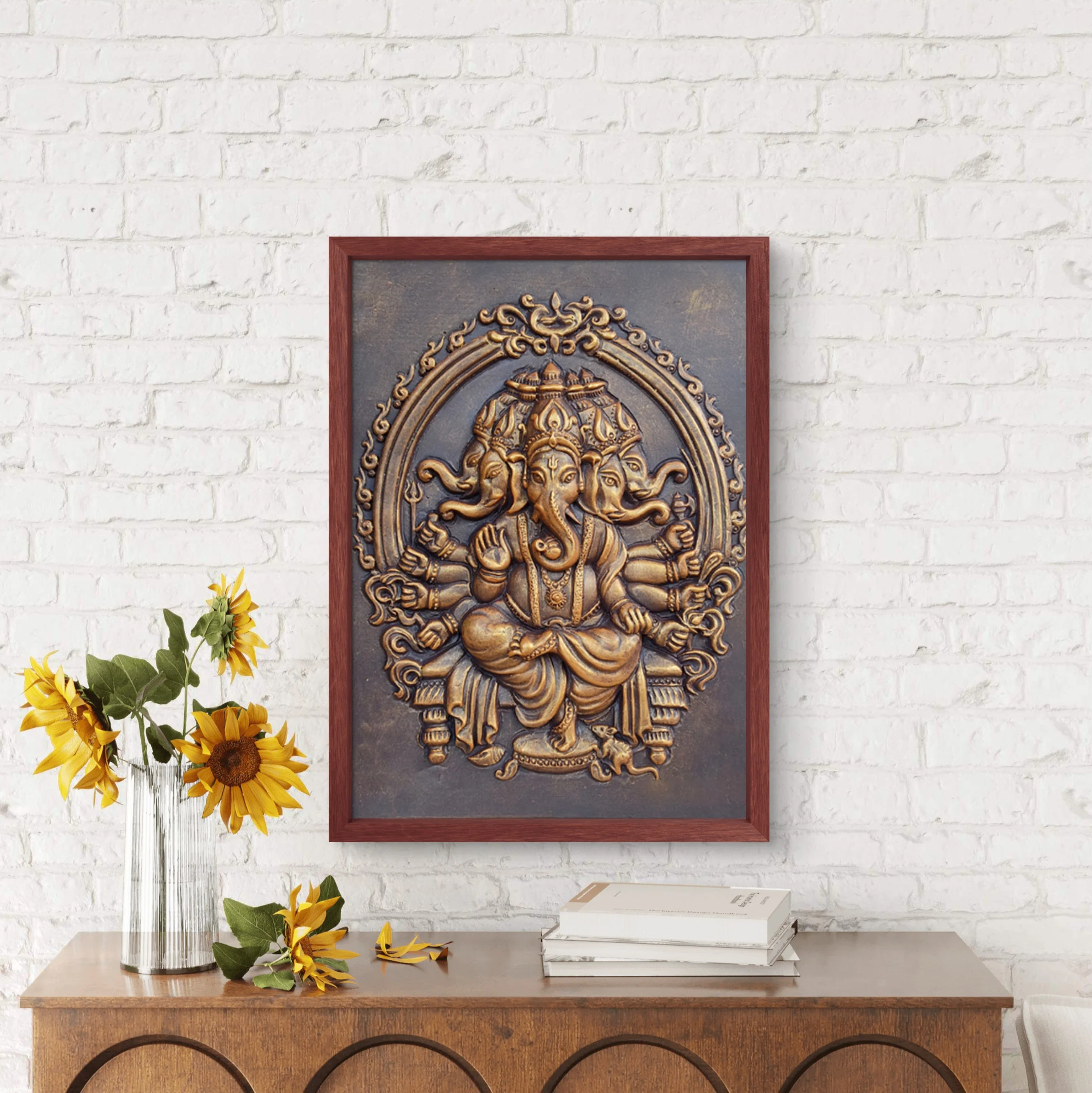 Panchmukhi Ganesha 3D Wall Mural | Handcrafted Relief Sculpture for Home Decor - Image 2