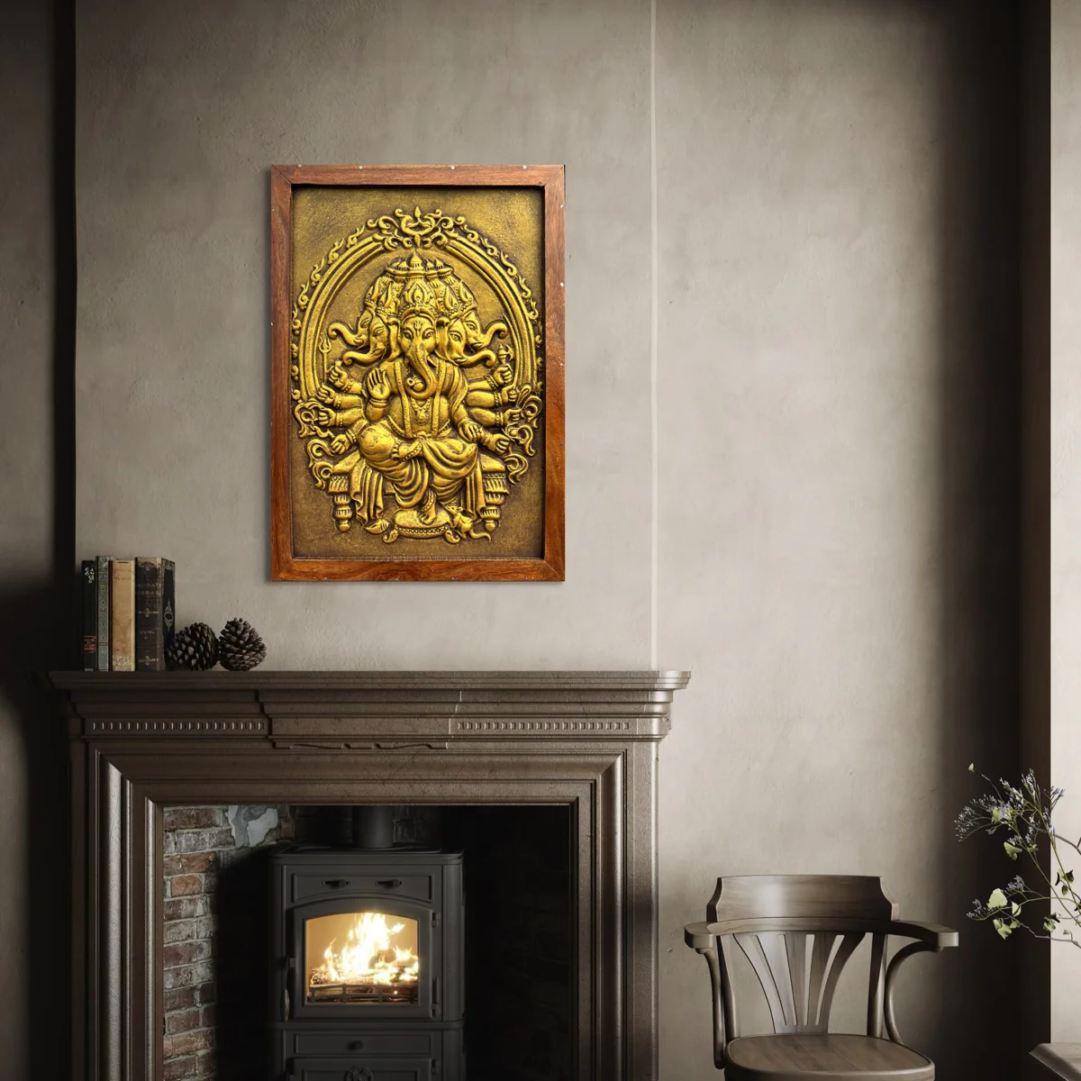 Panchmukhi Ganesha 3D Wall Mural | Handcrafted Relief Sculpture for Home Decor - Image 3