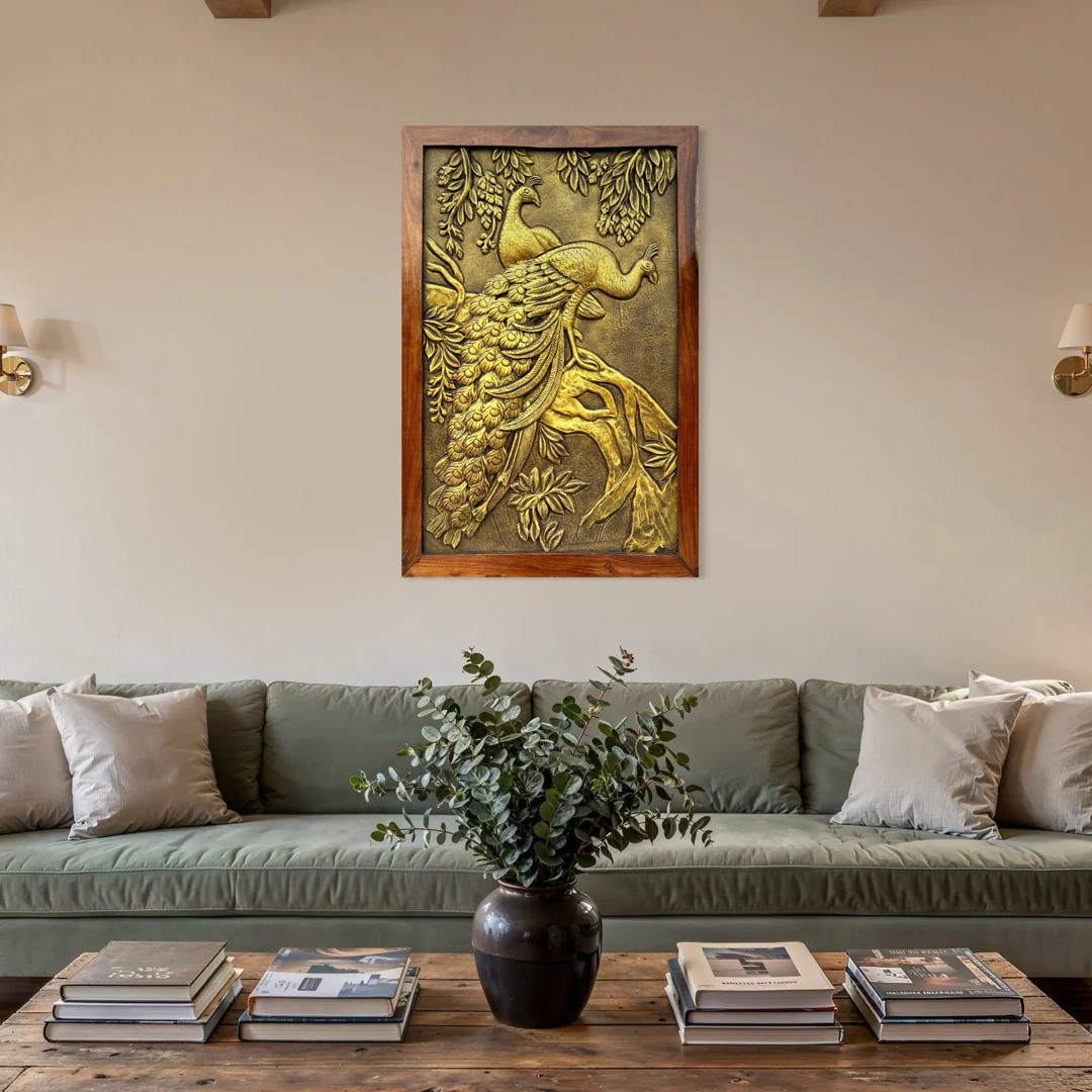 Peacock 3D Relief Mural Wall Art (3x2 Feet) - Image 2