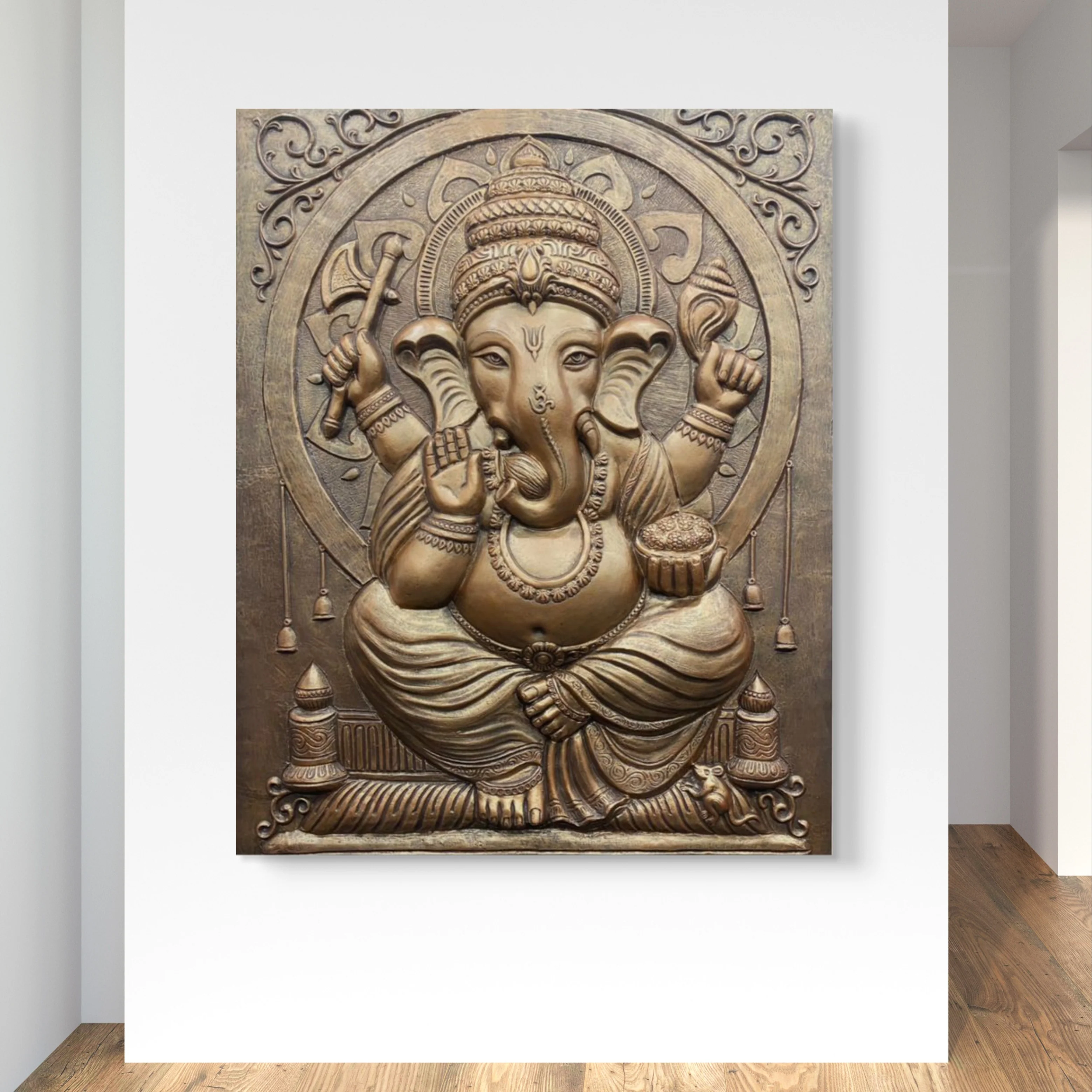 5x4 ft | Ganesha 3D Relief Wall Mural | Handcrafted Wall Sculpture for Home Decor - Image 3