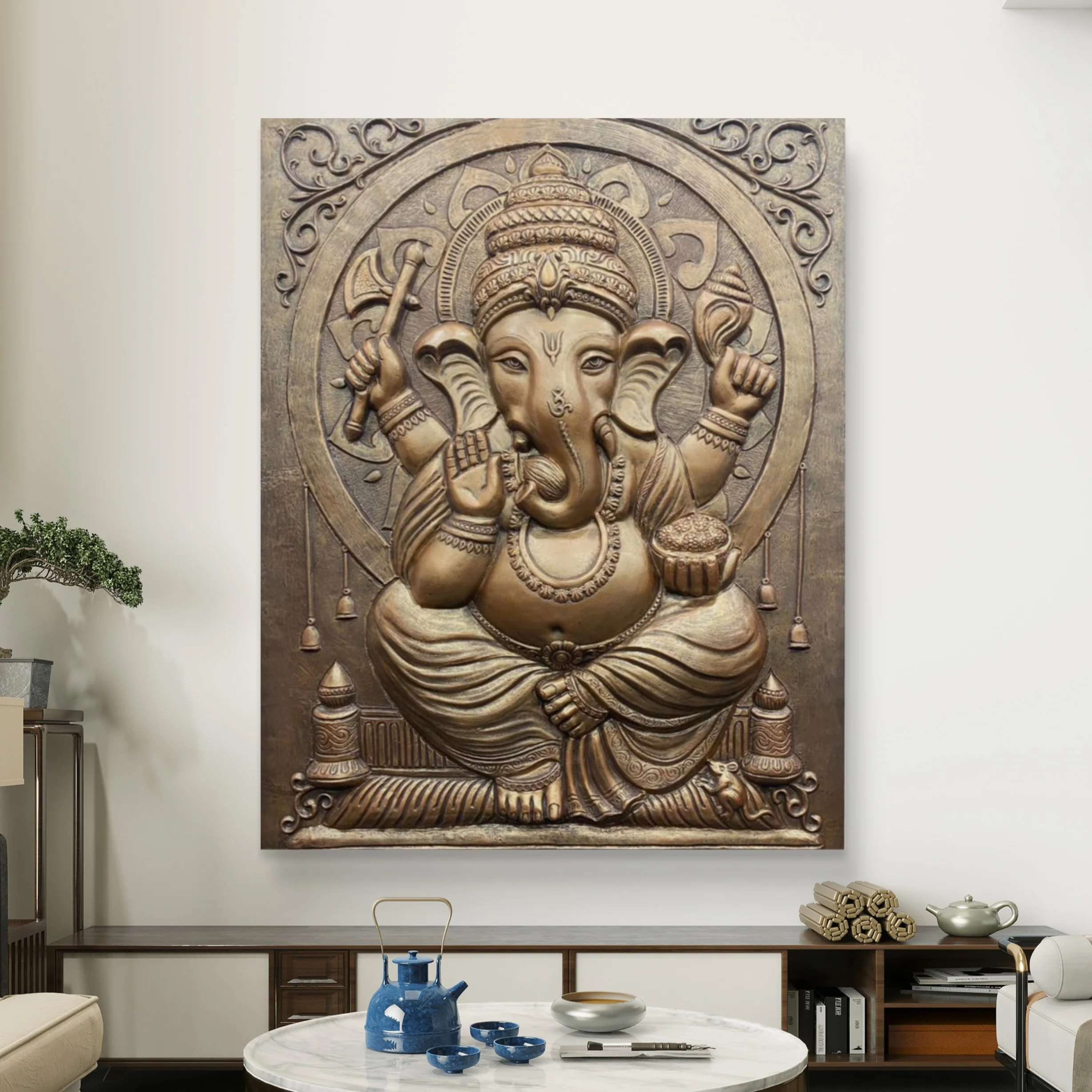 5x4 ft | Ganesha 3D Relief Wall Mural | Handcrafted Wall Sculpture for Home Decor - Image 4