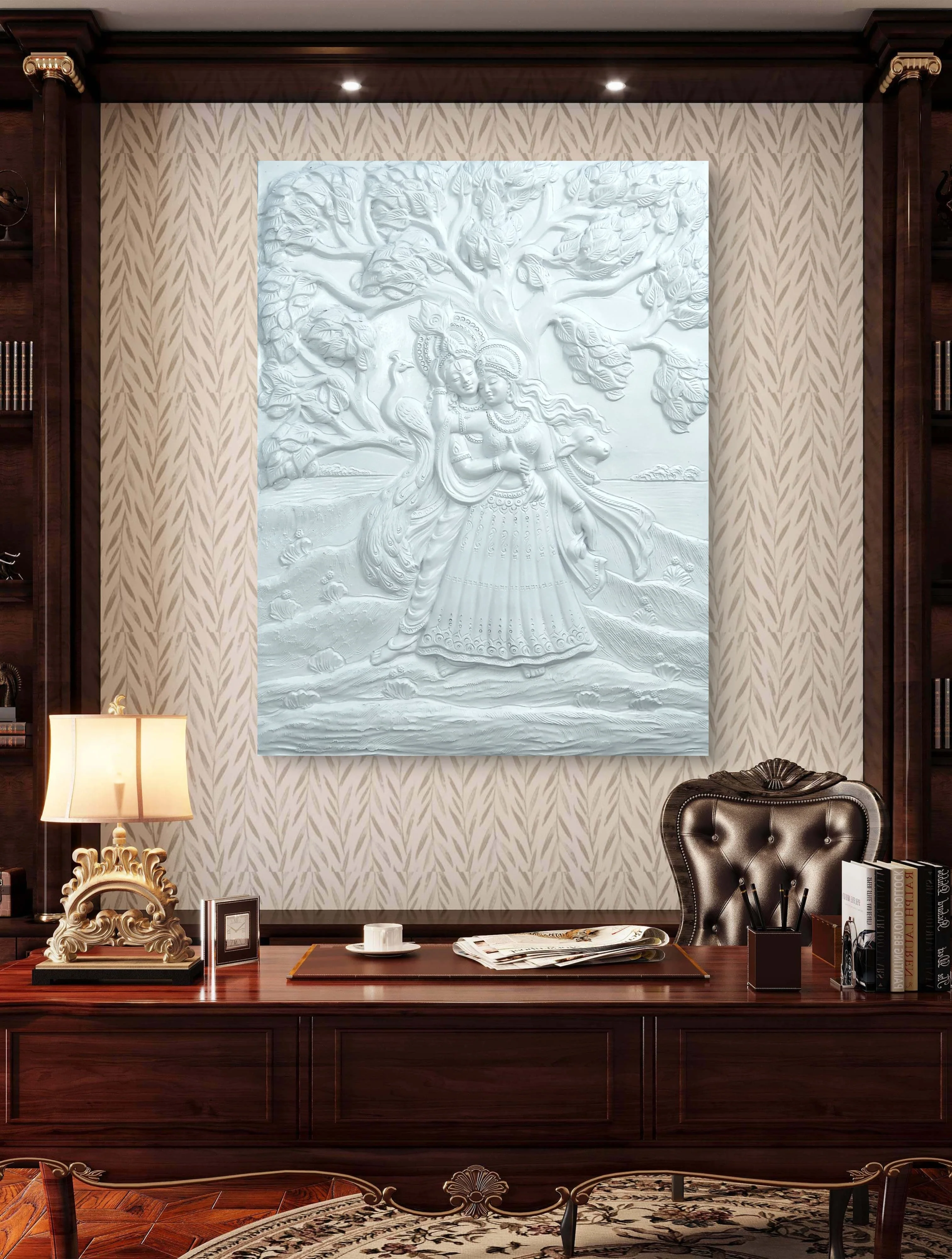 4x3 Feet Radha Krishna Romantic 3D Relief Wall Mural | Ready-to-Hang Spiritual Décor for Home & Office - Image 3