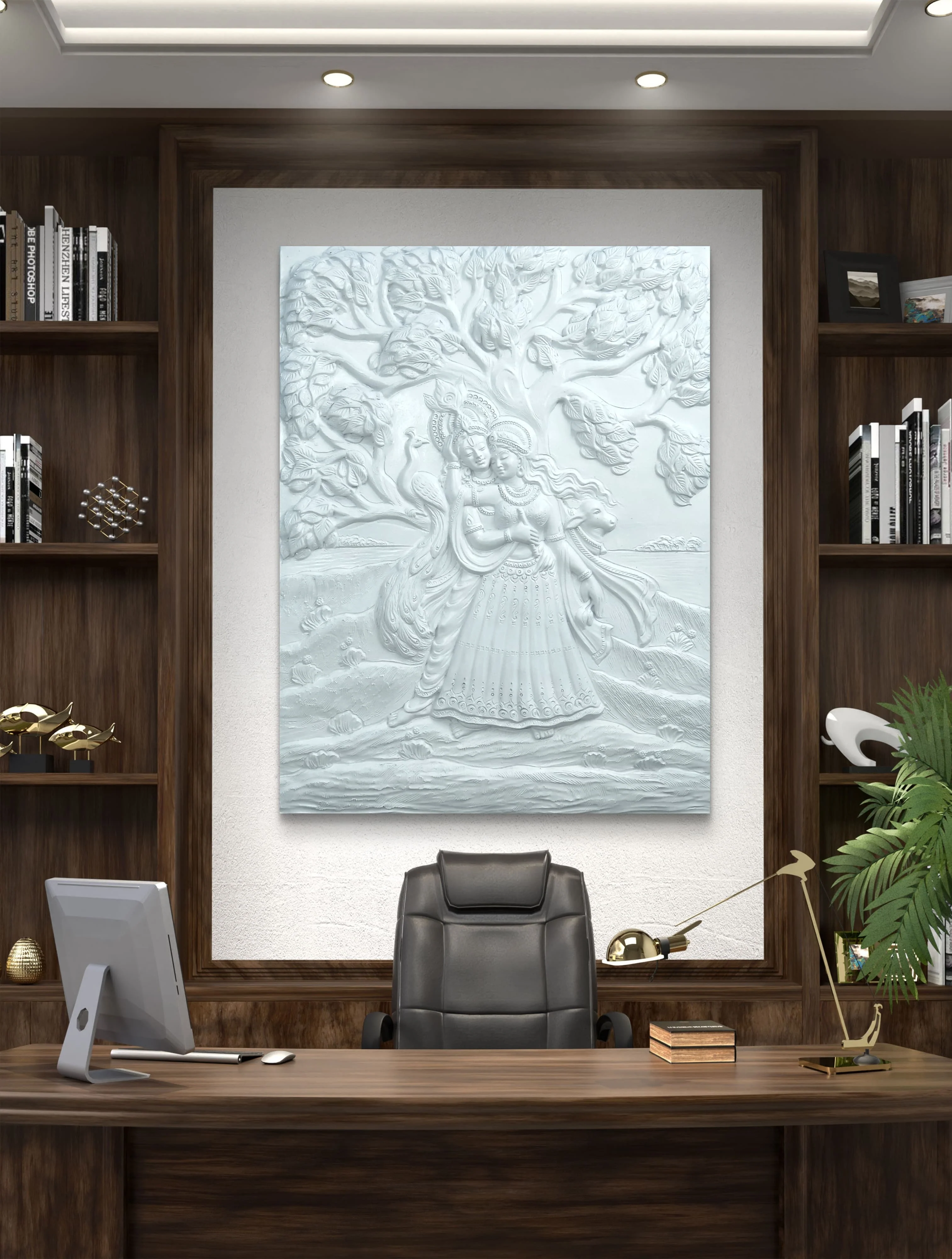 4x3 Feet Radha Krishna Romantic 3D Relief Wall Mural | Ready-to-Hang Spiritual Décor for Home & Office - Image 4