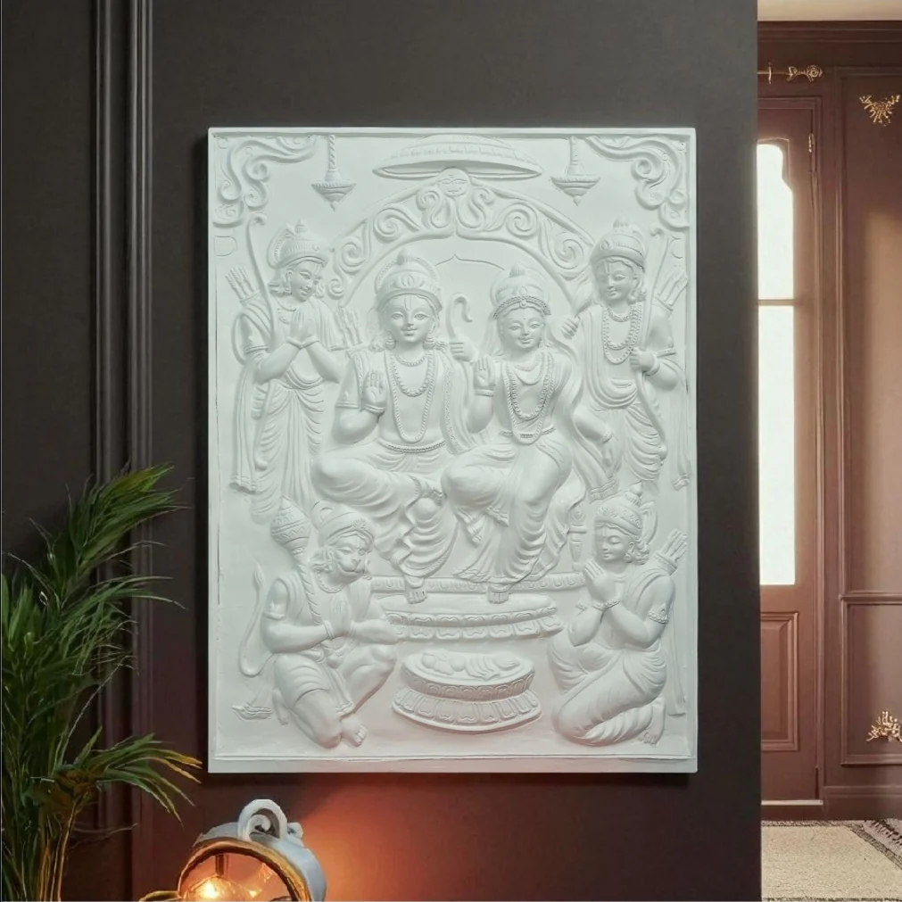 Ram Darbar 3D Relief Mural – 4x3 Feet | Divine Elegance in Bronze, Golden & White - Image 4