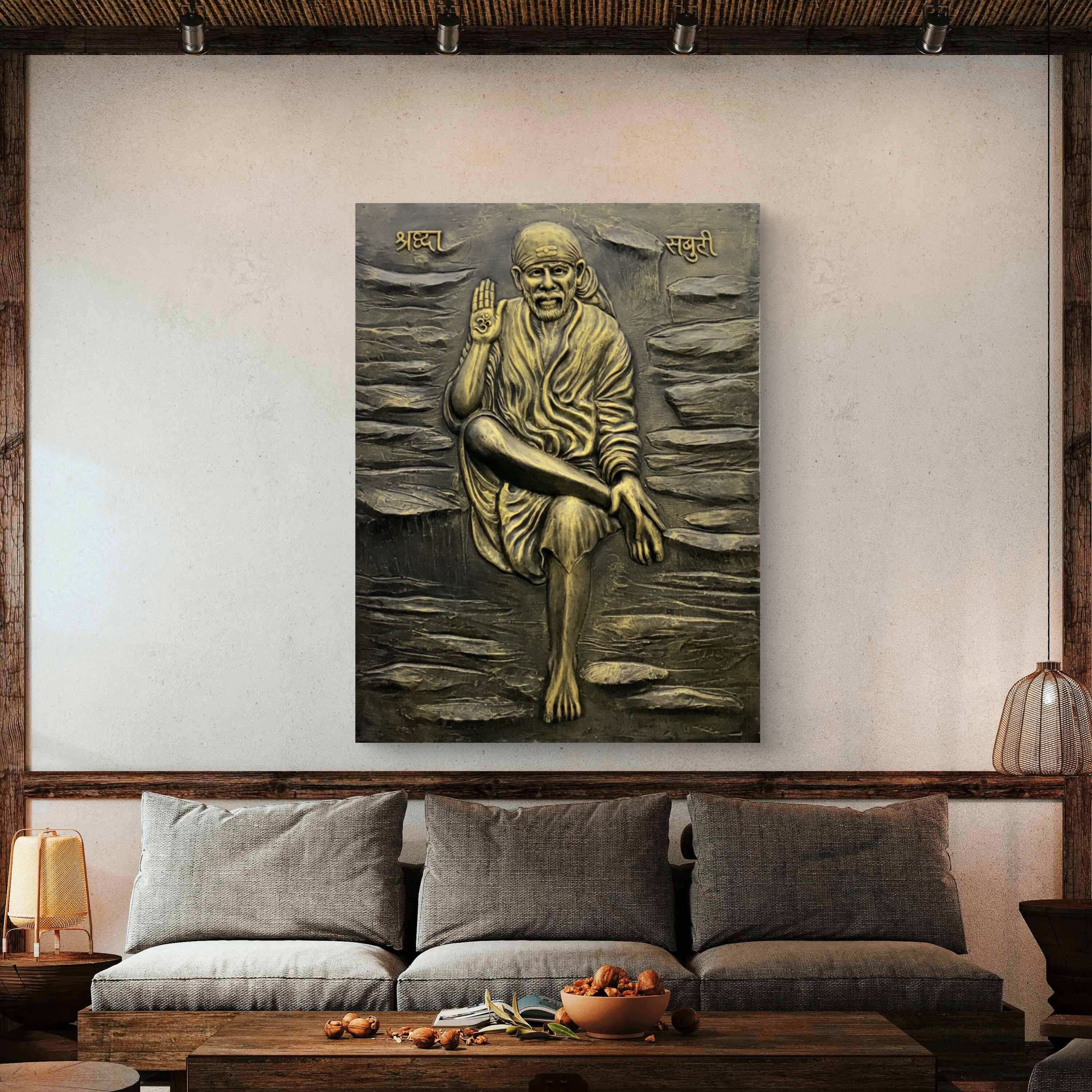 Sai Baba 3D Mural Wall Art – 4x3 Feet | Available in Bronze, Golden & White | High-Relief Spiritual Décor - Image 3