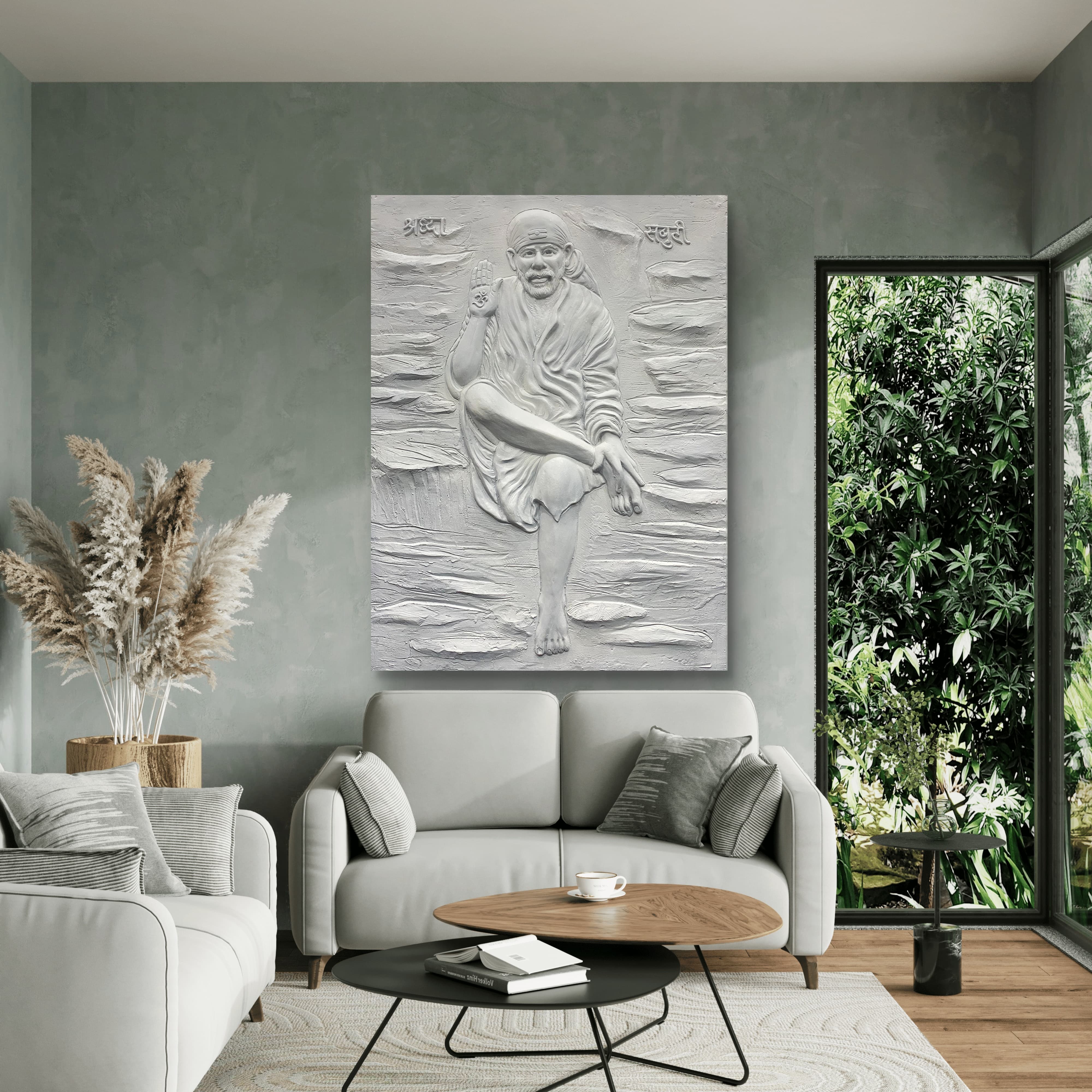 Sai Baba 3D Mural Wall Art – 4x3 Feet | Available in Bronze, Golden & White | High-Relief Spiritual Décor - Image 6