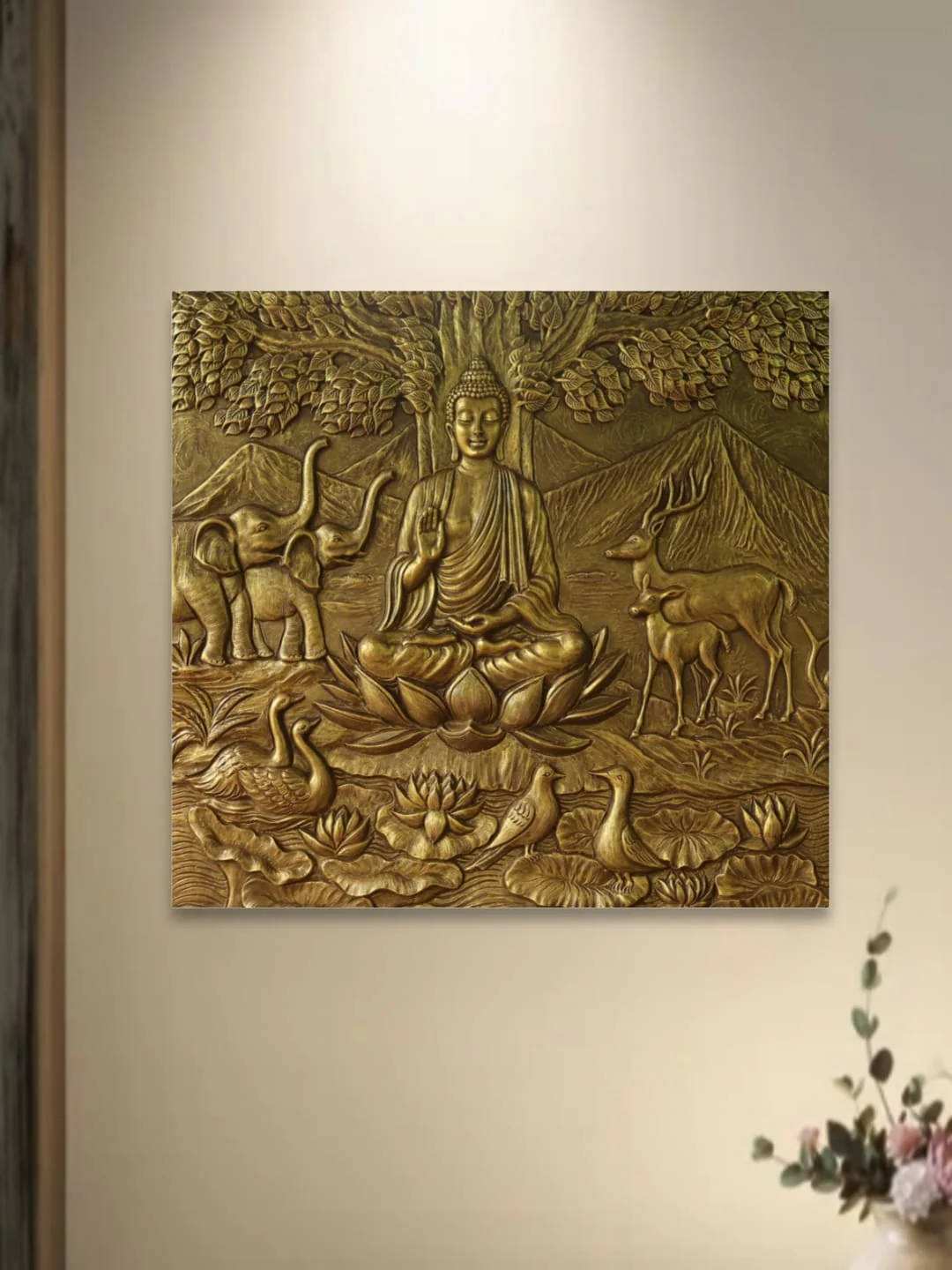 Serene Buddha & Nature – 3D Relief Mural Wall Art (49 x 56 Inches) - Image 2