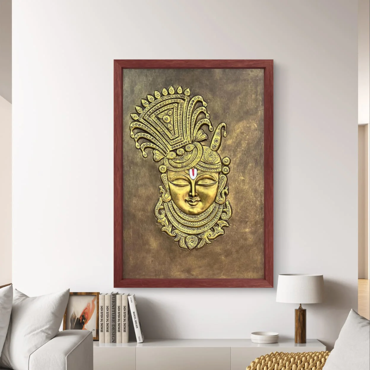 Shrinathji 3D Relief Mural Wall Art – 3x2 Feet (Bronze, Golden & White) - Image 3