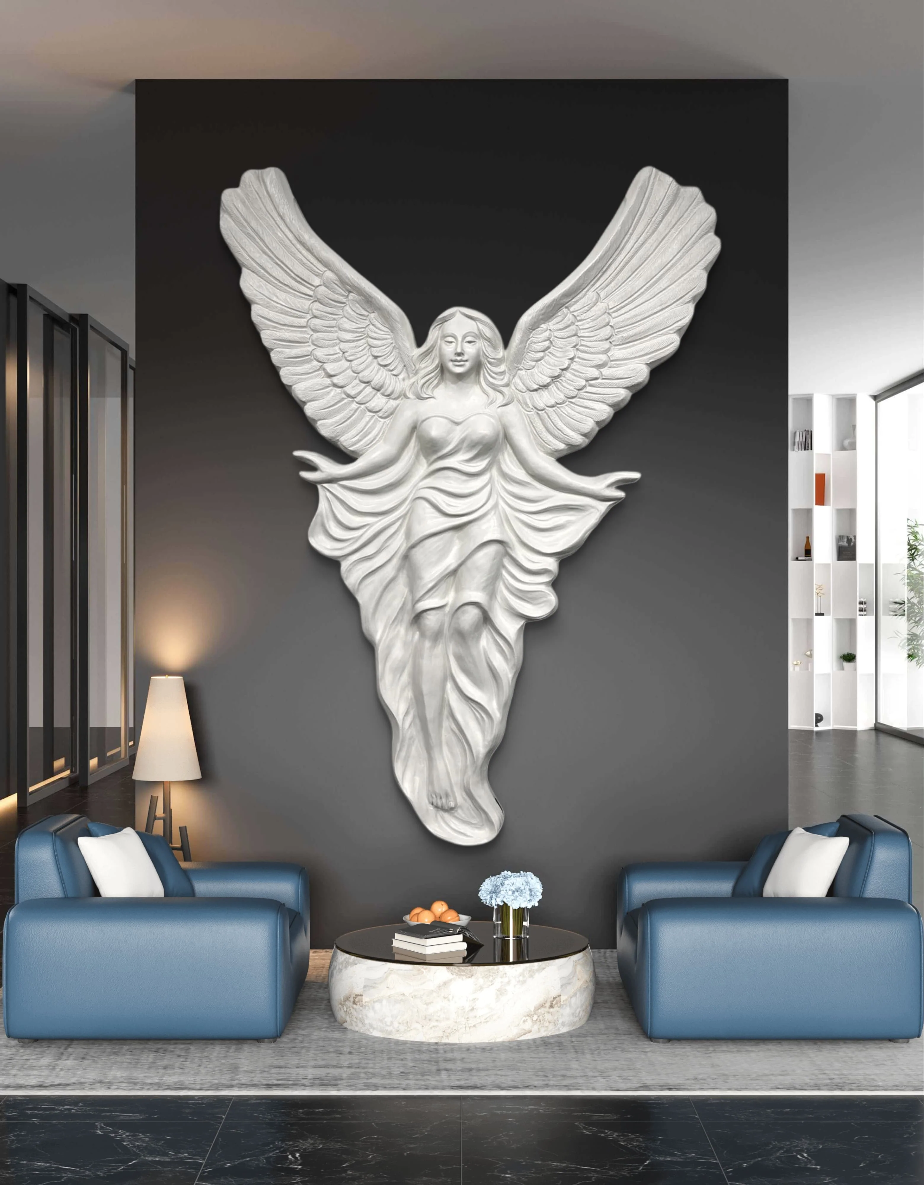 Soar with Divine Beauty: Majestic 7x5 ft Angel with Wings Wall Art