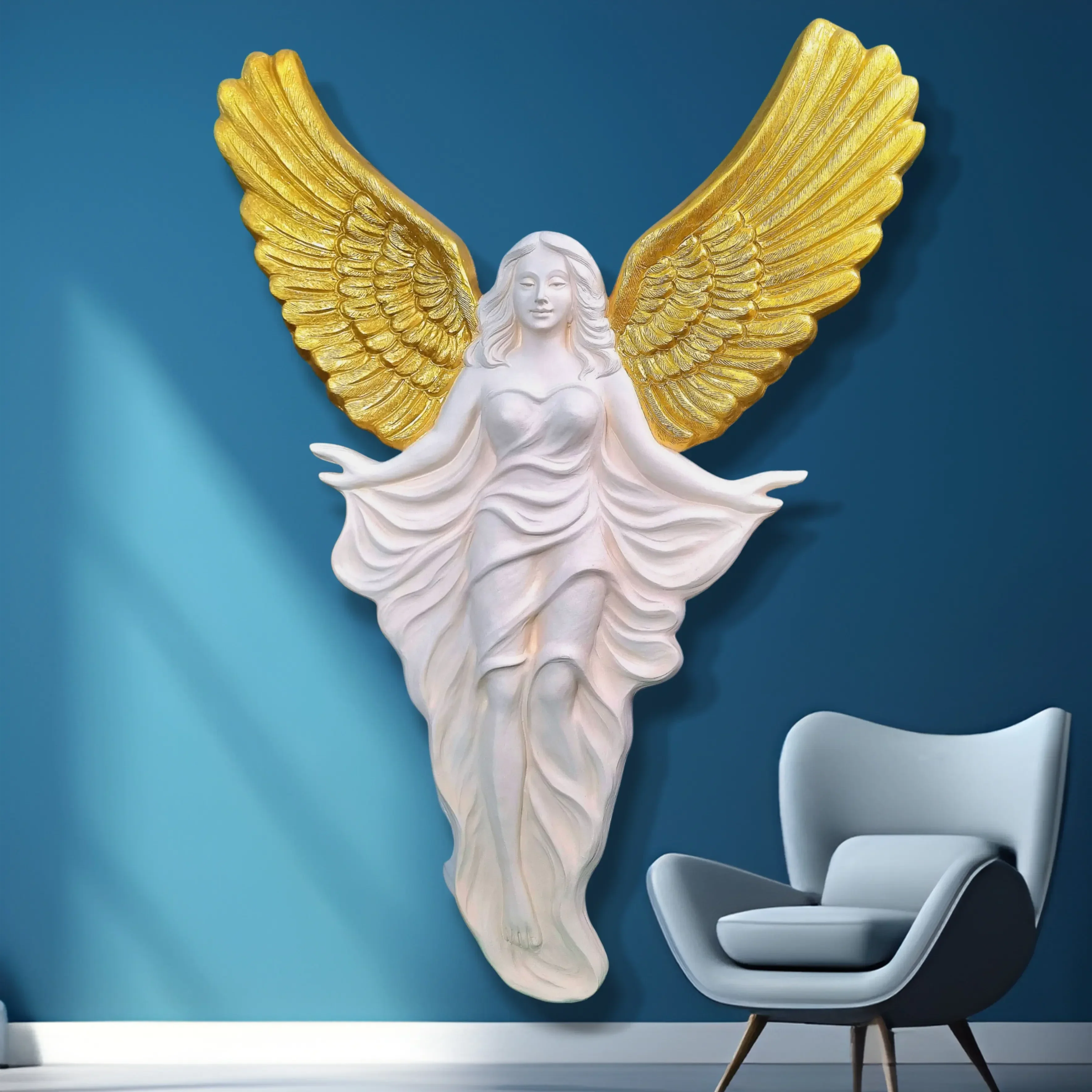 Soar with Divine Beauty: Majestic 7x5 ft Angel with Wings Wall Art - Image 4