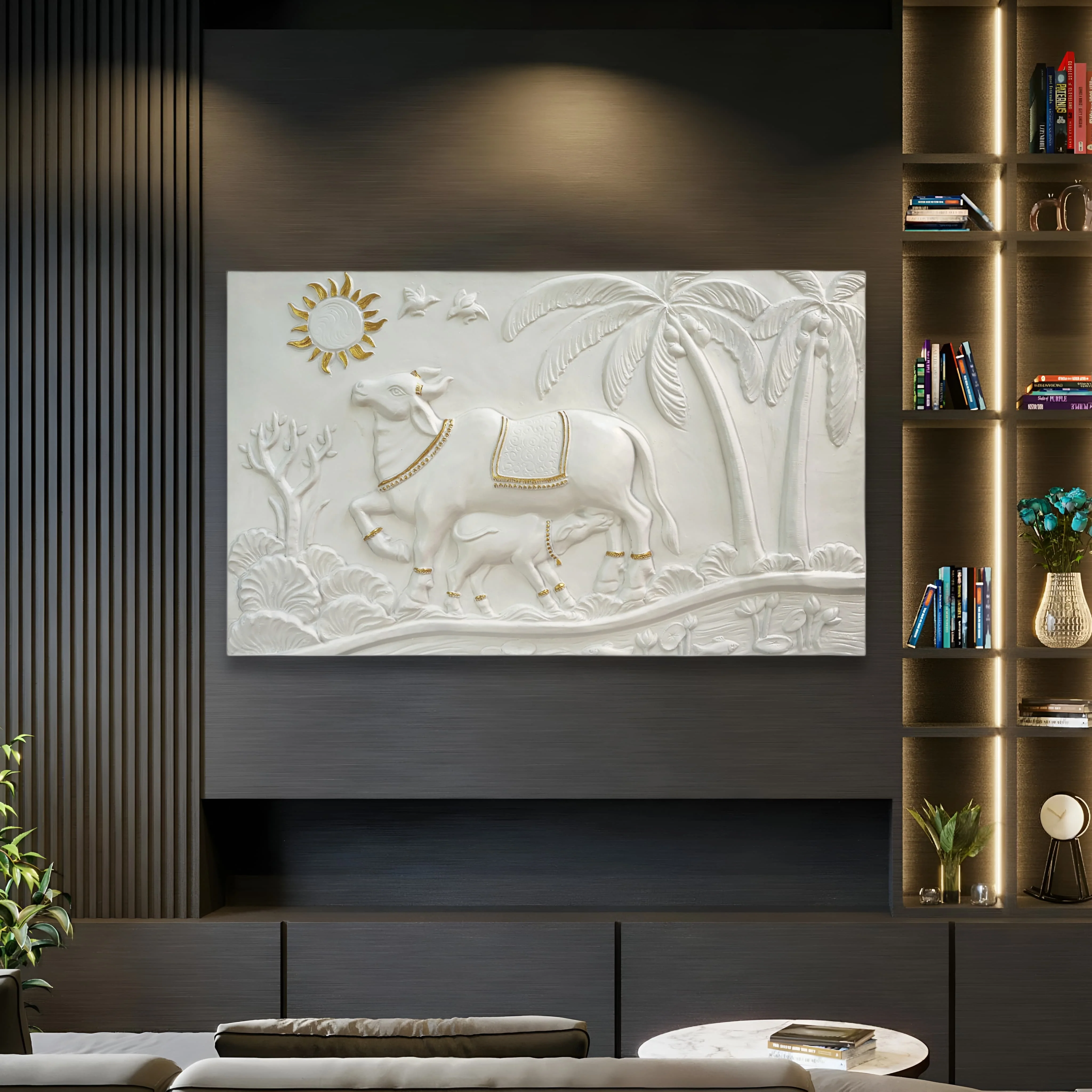 Kamdhenu Cow 3D Relief Wall Mural | 30x48 inch | Ready-to-Hang Vastu Cow Wall Art for Home & Office - Image 6