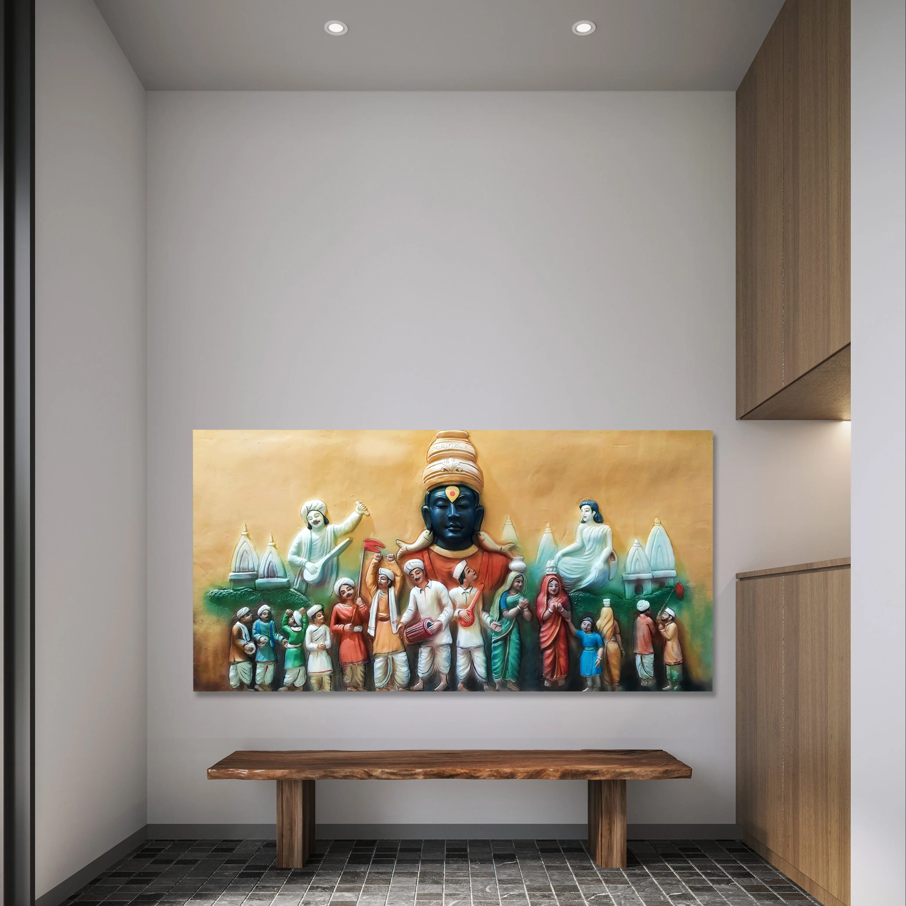 3x6 Feet | Vitthal Darshan 3D Relief Mural – Handcrafted Spiritual Wall Art | Ready to Hang