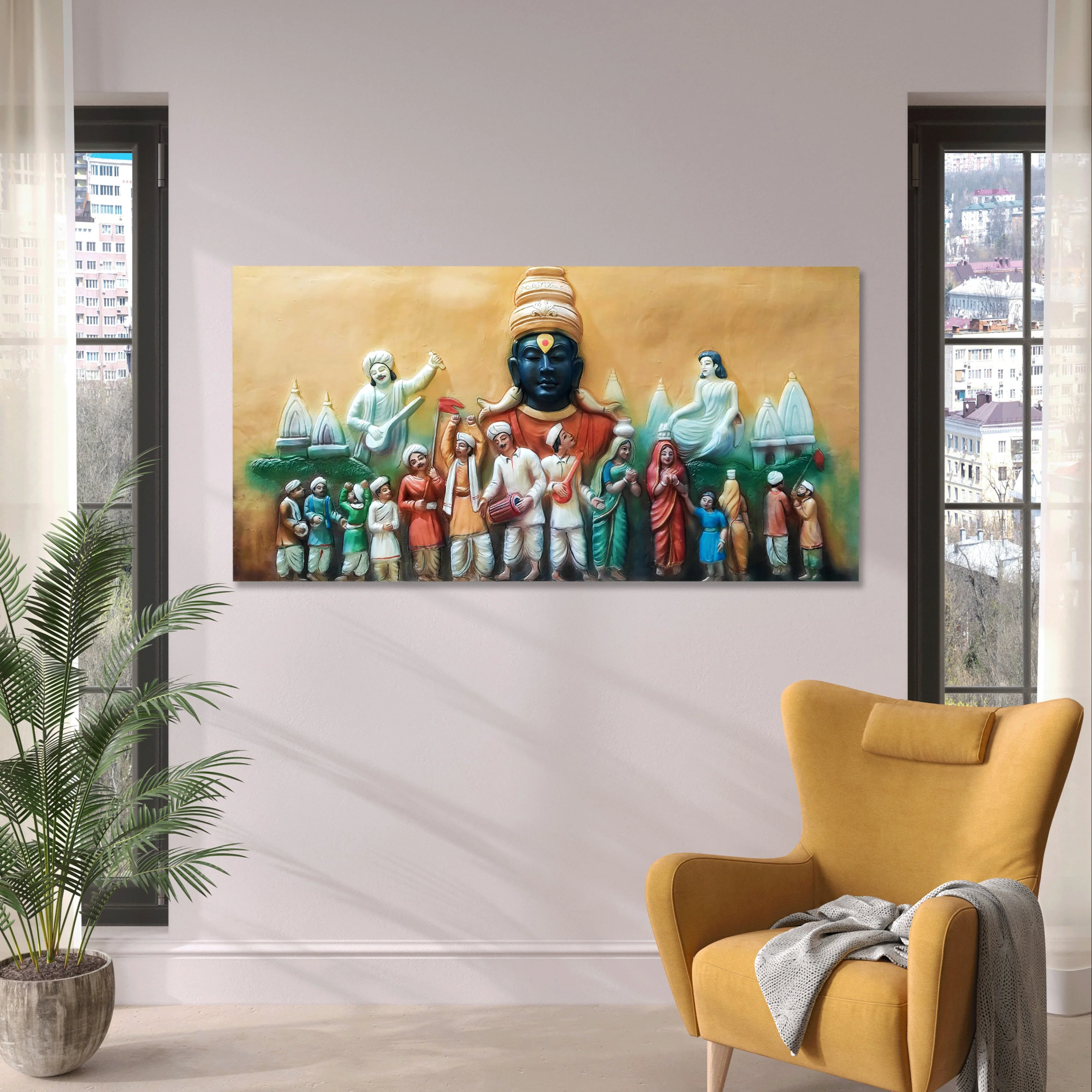3x6 Feet | Vitthal Darshan 3D Relief Mural – Handcrafted Spiritual Wall Art | Ready to Hang - Image 2